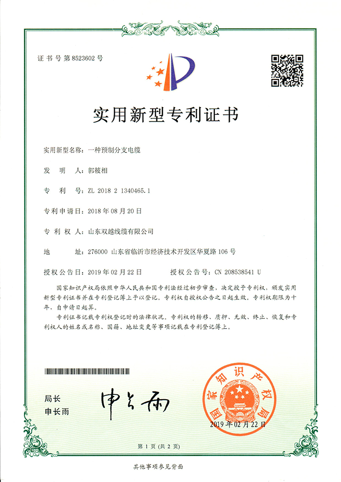 實(shí)用新型專利證書(shū)